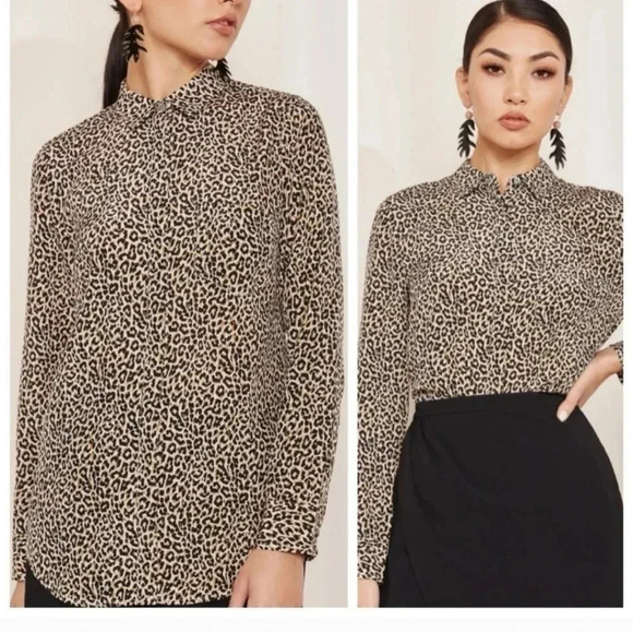 J.Crew 100% Silk Leopard Print Button Down Oversized Blouse(00) - Picture 3 of 10